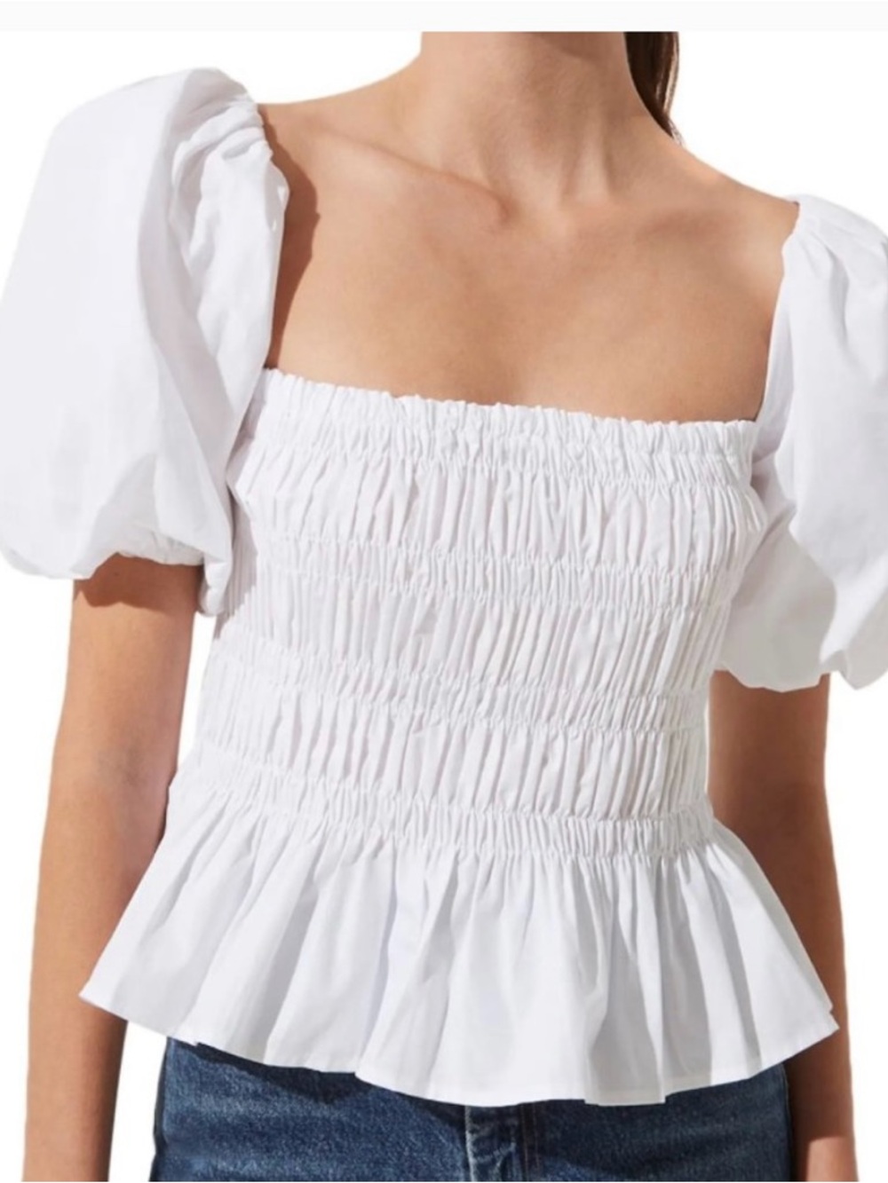 NWT ASTR The Label Savina Puff-Sleeve Top in white SZ M